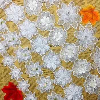 1 Yard Organza Kvety Biele Perly Čipky Nášivka Výbava Šírka Pásky Korálkové Šitie Plavidlá Pre Klobúk Svadobné Šaty, Dekorácie