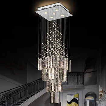 Moderný Luster Pre Obývacia Izba Stĺpcovej Crystal Visiace Lampy Štvorcovou Základňou Svietidlo Schodisko Podkrovie